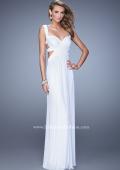 Picture of: Long Gathered Bodice Prom Dress with Cut Out Straps in White, Style: 21160, Detail Picture 3