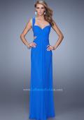 Picture of: Long Gathered Bodice Prom Dress with Cut Out Straps in Blue, Style: 21160, Detail Picture 4