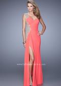 Picture of: One Shoulder Long Prom Dress with Beaded Embroidery in Coral, Style: 21164, Detail Picture 2