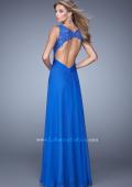 Picture of: Long Jewel Encrusted Lace Bodice Prom Dress in Blue, Style: 21166, Back Picture