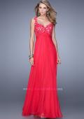 Picture of: Long Jewel Encrusted Lace Bodice Prom Dress in Red, Style: 21166, Detail Picture 2