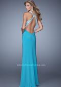 Picture of: Long Halter Jersey Prom Dress with Beaded Embroidery in Aqua, Style: 21168, Back Picture