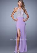 Picture of: Long Halter Jersey Prom Dress with Beaded Embroidery, in Lavender Style: 21168, Detail Picture 1