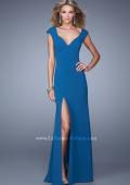 Picture of: Cap Sleeve Prom Dress with V Neck and Crisscross Straps in Blue, Style: 21169, Main Picture