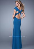 Picture of: Cap Sleeve Prom Dress with V Neck and Crisscross Straps in Blue, Style: 21169, Back Picture