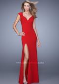 Picture of: Cap Sleeve Prom Dress with V Neck and Crisscross Straps in Red, Style: 21169, Detail Picture 1