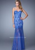 Picture of: Long Lace Dress with Sheer Tulle Skirt and Beaded Lace in Blue, Style: 21174, Main Picture