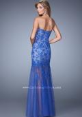 Picture of: Long Lace Dress with Sheer Tulle Skirt and Beaded Lace in Blue, Style: 21174, Back Picture