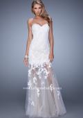 Picture of: Long Lace Dress with Sheer Tulle Skirt and Beaded Lace in White, Style: 21174, Detail Picture 1
