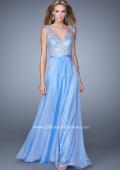 Picture of: Sequined Bodice Long Prom Dress with Sheer Overlay in Blue, Style: 21176, Main Picture