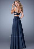 Picture of: Two Piece Satin Prom Dress with Pleats and Pockets in Blue, Style: 21178, Back Picture