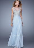 Picture of: Embroidered Bodice Long Prom Gown with Scoop Neck in Blue, Style: 21182, Detail Picture 1
