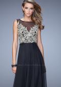 Picture of: Embroidered Bodice Long Prom Gown with Scoop Neck in Black, Style: 21182, Detail Picture 7