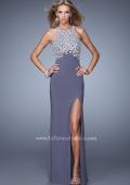 Picture of: Halter Prom Dress with Embroidery and Open Back in Gray, Style: 21183, Back Picture