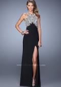 Picture of: Halter Prom Dress with Embroidery and Open Back in Black, Style: 21183, Detail Picture 1