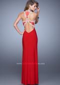 Picture of: Halter Prom Dress with Embroidery and Open Back in Red, Style: 21183, Detail Picture 4