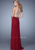 Picture of: Sheer Back Jersey Prom Dress with Rhinestones in Red, Style: 21185, Back Picture