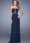 Picture of: Sheer Back Jersey Prom Dress with Rhinestones in Navy, Style: 21185, Detail Picture 1