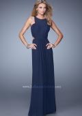 Picture of: High Scoop Neckline Prom Dress with Diamond Back in Navy, Style: 21187, Detail Picture 2