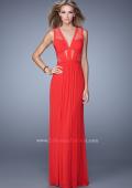 Picture of: V Neck Jersey Gown with Ruched Trim and Sheer Lace in Red, Style: 21188, Main Picture