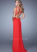 Picture of: V Neck Jersey Gown with Ruched Trim and Sheer Lace in Red, Style: 21188, Back Picture