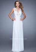 Picture of: V Neck Jersey Gown with Ruched Trim and Sheer Lace in White, Style: 21188, Detail Picture 2