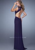 Picture of: Ruched Bodice Prom Gown with Open Diamond Back in Plum, Style: 21191, Back Picture