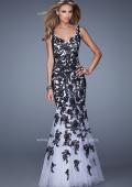 Picture of: Long Mermaid Dress with Lace Appliques and V Neckline in White Black, Style: 21192, Main Picture