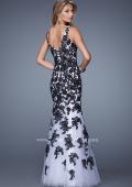 Picture of: Long Mermaid Dress with Lace Appliques and V Neckline in White Black, Style: 21192, Back Picture