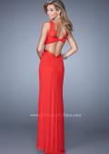 Picture of: Lace Trim Prom Gown with V Neckline and Sheer Detail in Red, Style: 21195, Back Picture