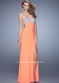 Picture of: Long Jersey Prom Dress with Beading and Split Straps in Orange, Style: 21200, Detail Picture 1