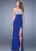 Picture of: Long Jersey Prom Dress with Beading and Split Straps in Blue, Style: 21200, Detail Picture 2