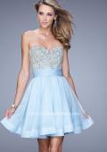 Picture of: Chiffon Cocktail Dress with Beaded Embroidery and Belt in Blue, Style: 21202, Detail Picture 2