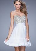 Picture of: Chiffon Cocktail Dress with Beaded Embroidery and Belt, Style: 21202 in White, Detail Picture 3
