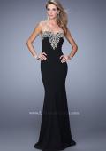 Picture of: Long Jersey Prom Dress with Flared Skirt and Stones in Black, Style: 21204, Detail Picture 1