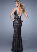 Picture of: Boat Neck Lace Dress with Lace Bow and Rhinestones in Black, Style: 21206, Back Picture