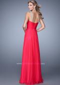 Picture of: Chiffon Low V Prom Dress with Embroidered Accents in Red, Style: 21207, Back Picture