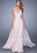 Picture of: Chiffon Low V Prom Dress with Embroidered Accents in Pink, Style: 21207, Detail Picture 1