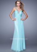 Picture of: Chiffon Low V Prom Dress with Embroidered Accents in Mint, Style: 21207, Detail Picture 2