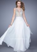 Picture of: Embellished Long Prom Gown with Plunging Neckline in White, Style: 21212, Detail Picture 2