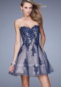 Picture of: Short Tulle Cocktail Dress with Lace Appliques and Pockets in Blue, Style: 21213, Main Picture
