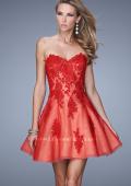 Picture of: Short Tulle Cocktail Dress with Lace Appliques and Pockets in Red, Style: 21213, Detail Picture 1