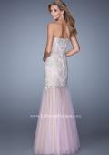 Picture of: Embroidered Mermaid Dress with Sheer Tulle Skirt in Pink, Style: 21216, Back Picture