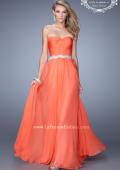 Picture of: Long Chiffon Prom Dress with Pearl and Rhinestone Belt in Orange, Style: 21218, Main Picture