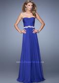 Picture of: Long Chiffon Prom Dress with Pearl and Rhinestone Belt in Blue, Style: 21218, Detail Picture 1
