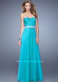 Picture of: Long Chiffon Prom Dress with Pearl and Rhinestone Belt in Aqua, Style: 21218, Detail Picture 2