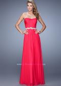 Picture of: Long Chiffon Prom Dress with Pearl and Rhinestone Belt in Red, Style: 21218, Detail Picture 3