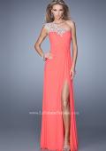 Picture of: Long One Shoulder Jersey Prom Dress with Embroidery in Coral, Style: 21219, Main Picture