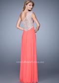 Picture of: Long One Shoulder Jersey Prom Dress with Embroidery in Coral, Style: 21219, Back Picture