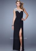 Picture of: Long One Shoulder Jersey Prom Dress with Embroidery in Black, Style: 21219, Detail Picture 5